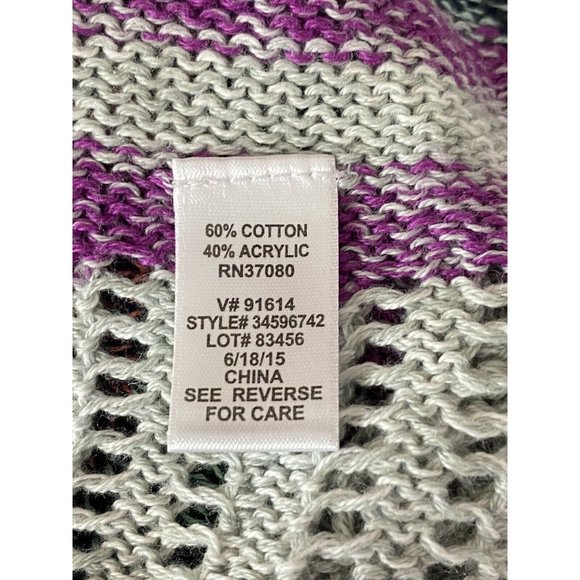 Exhilaration Womens Sweater Adult  XL (18) Gray Purple Fringe Stripes Open Front - Picture 5 of 7